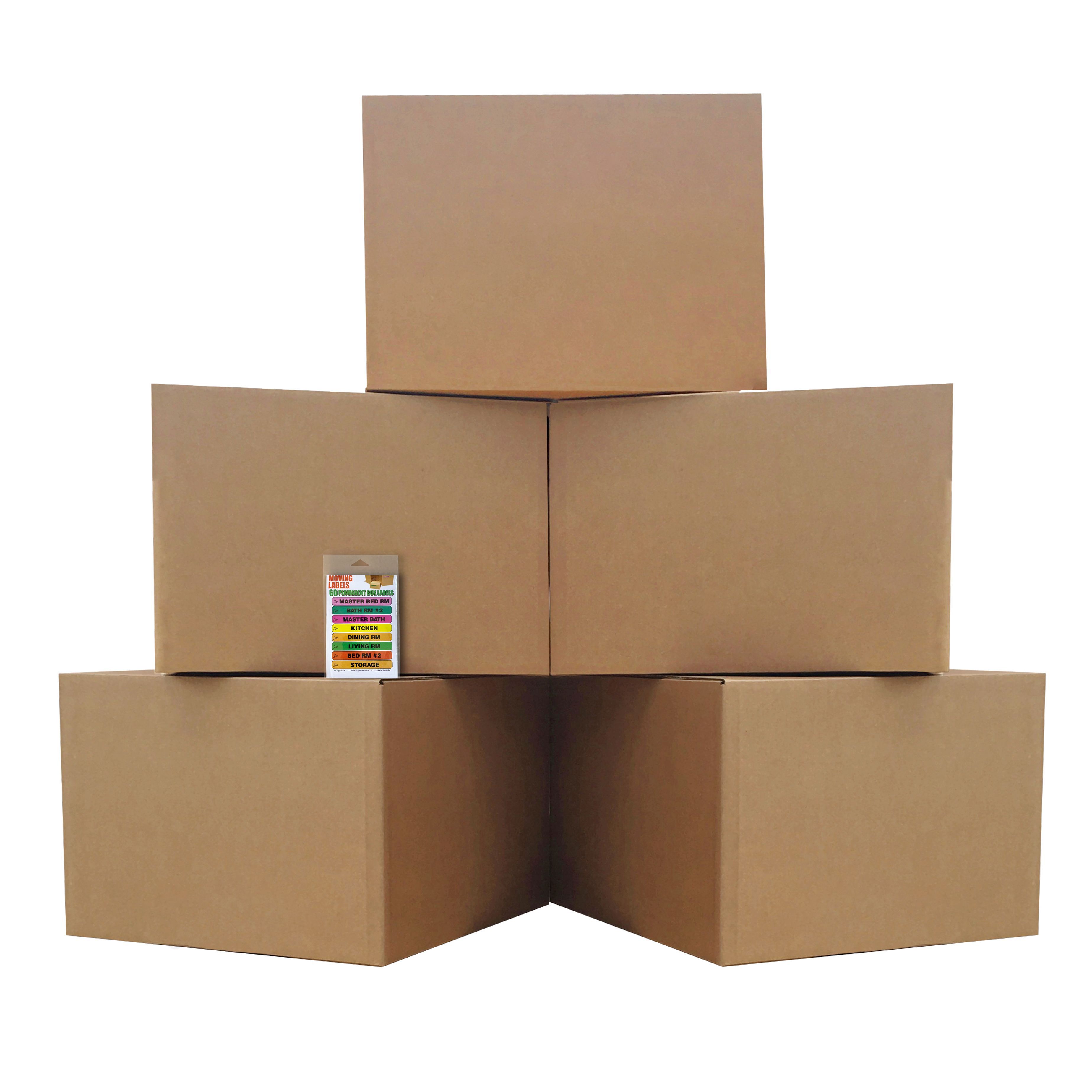 Extra Large Moving Boxes - Pack of 5 - 23"x23"x16" &amp; Moving Labels