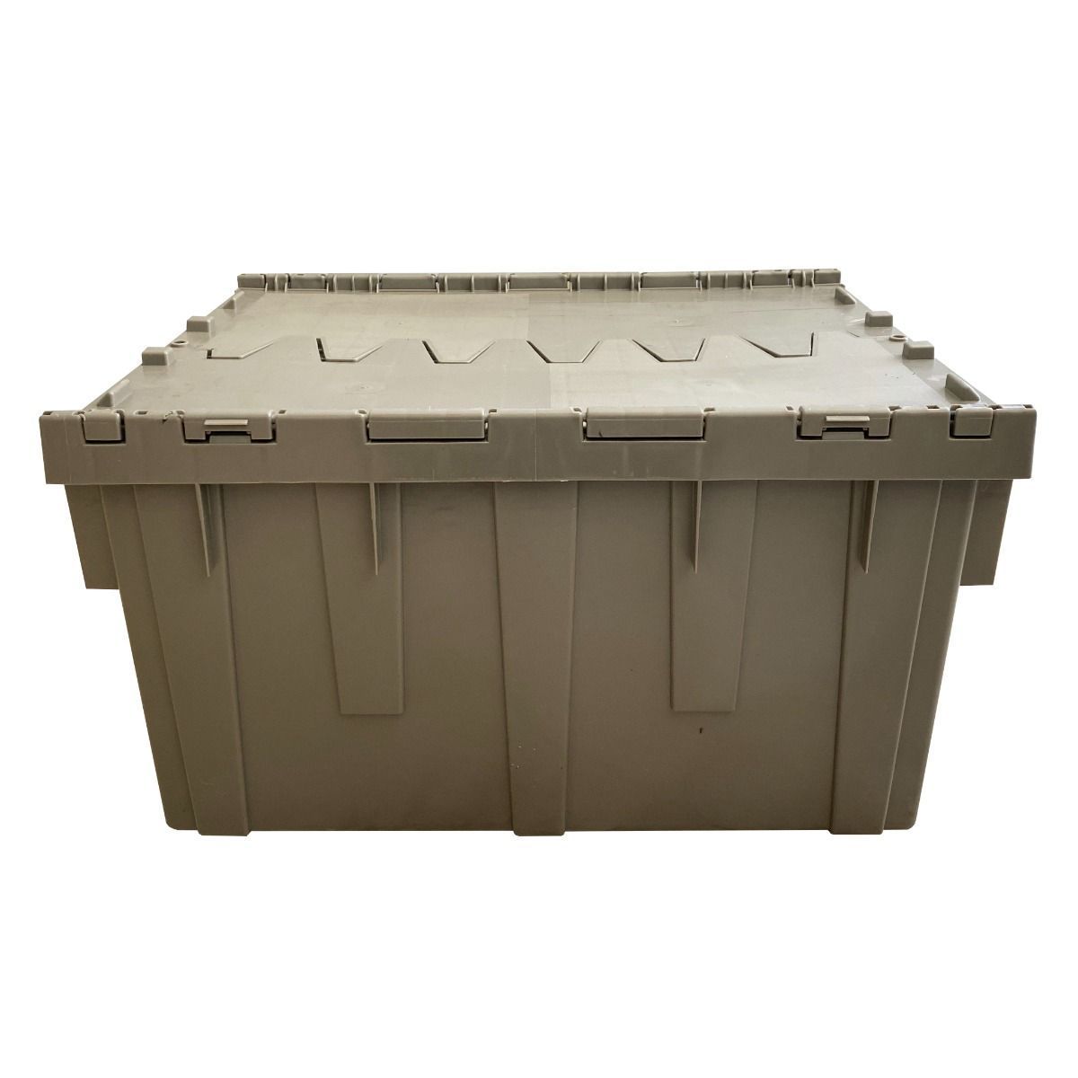 Plastic Storage Crate Handheld Attached Lid Container 27" x 17" x 12.5" Gray