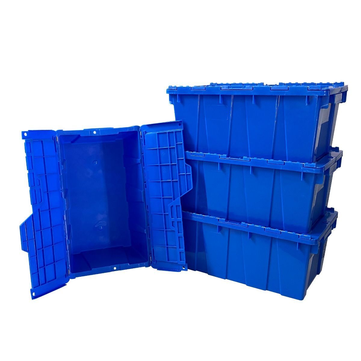 Plastic Crate with Lid 24x15 x9 (4 pack, Blue)