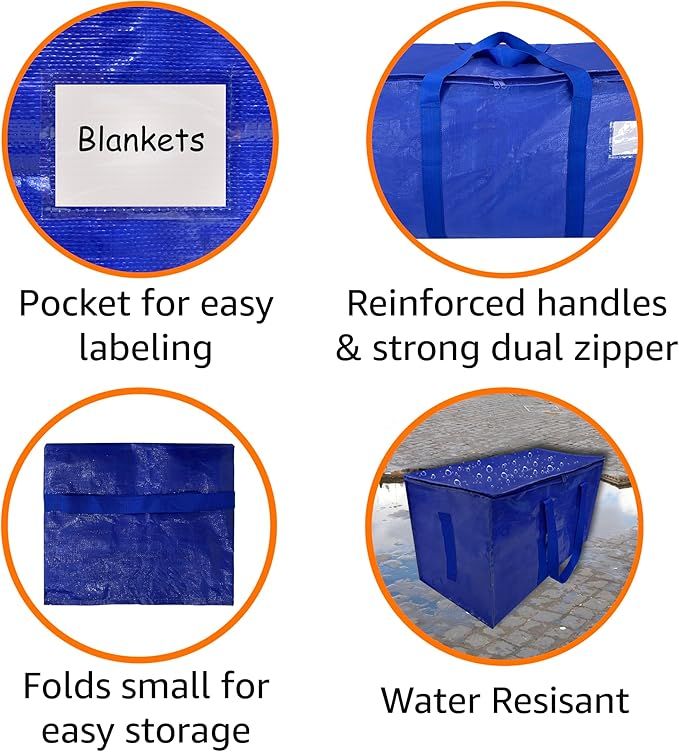 Storage Totes Moving Bags - 6 Pack for Easy Organizing and Transporting